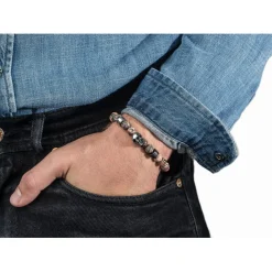 Bracelet Redskins Bijoux 285516 - Homme en Carbonate de Jade Orange et Acier - Tête de Mort