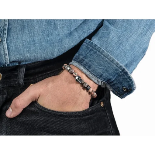 Bracelet Redskins Bijoux 285516 - Homme en Carbonate de Jade Orange et Acier - Tête de Mort