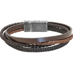 Bracelet Rochet B3901803 - ARIZONA 18mm Acier Gun 4 x Liens Cuir Marron Tressé Homme