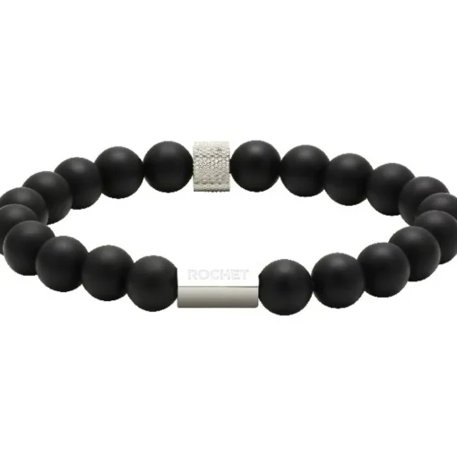 Bracelet Rochet B286001 - ZEN Perles Agate Noires Acier Moleté Homme