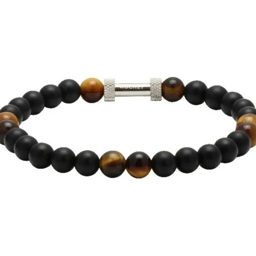 Bracelet Rochet B26600103 - ZEN Perles Agate Noires Quartz Oeil de Tigre Acier Moleté Homme
