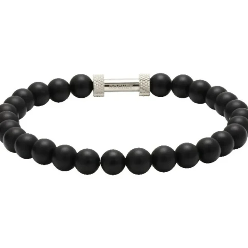 Bracelet Rochet B266001 - ZEN Perles Agate Noires Acier Moleté Homme