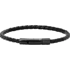 Bracelet Rochet HB1431301 - DRIVER 28mm PVD Noir et Lien Tressé 3,5mm Cuir Noir Homme