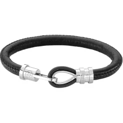 Bracelet Zeades Cabestan Noir - Bracelet Acier Cuir Noir Homme