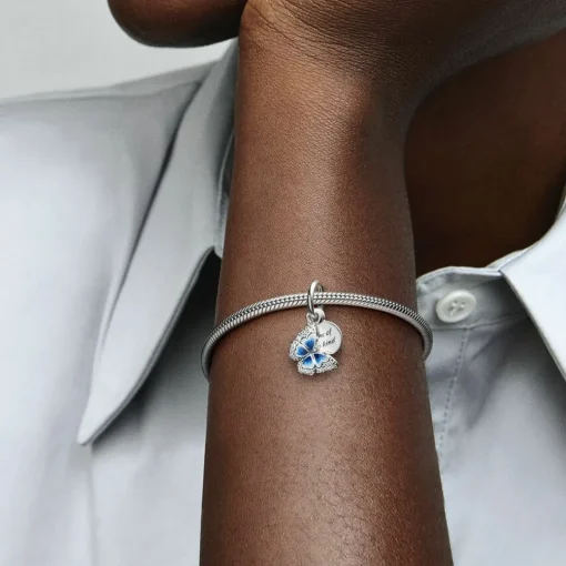 Charm double pendant Pandora Moments Papillon bleu scintillant & Citation