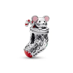 Charm Femme Chaussette de Noël et Souris Pandora Moments