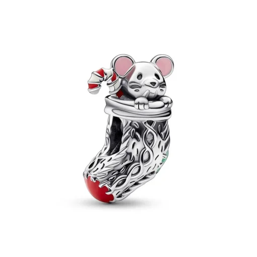 Charm Femme Chaussette de Noël et Souris Pandora Moments