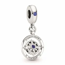 Charm Pandora Moments Boussole rotative avec inscription gravée