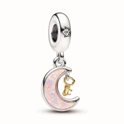 Charm Pendant Clé et Lune Bimatière