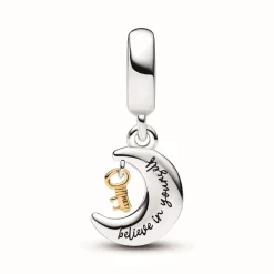 Charm Pendant Clé et Lune Bimatière
