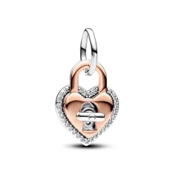 Charm Pendant Double Cadenas Cœur Barre Pivotante Bimatière