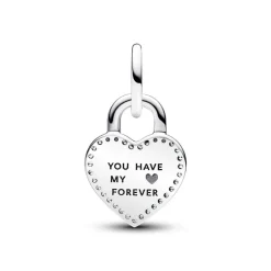 Charm Pendant Double Cadenas Cœur Barre Pivotante Bimatière