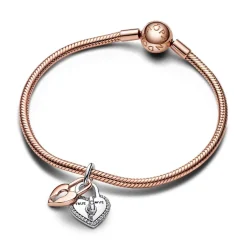 Charm Pendant Double Cadenas Cœur Barre Pivotante Bimatière