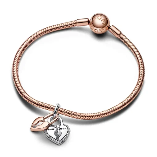 Charm Pendant Double Cadenas Cœur Barre Pivotante Bimatière