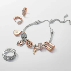Charm Pendant Double Cadenas Cœur Barre Pivotante Bimatière