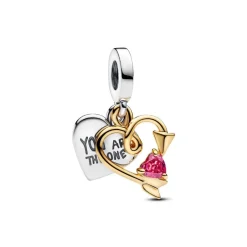Charm Pendant Double Cœur & Flèche Gravable