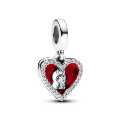 Charm Pendant Double Cœur Rouge et Serrure
