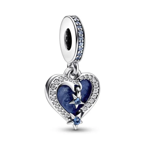 Charm Pendant Double Cœur et Étoiles Filantes Célestes - Pandora Moments