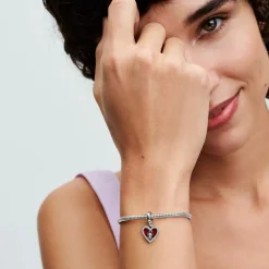 Charm Pendant Double Cœur Rouge et Serrure