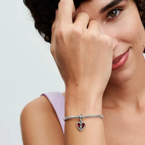 Charm Pendant Double Cœur Rouge et Serrure