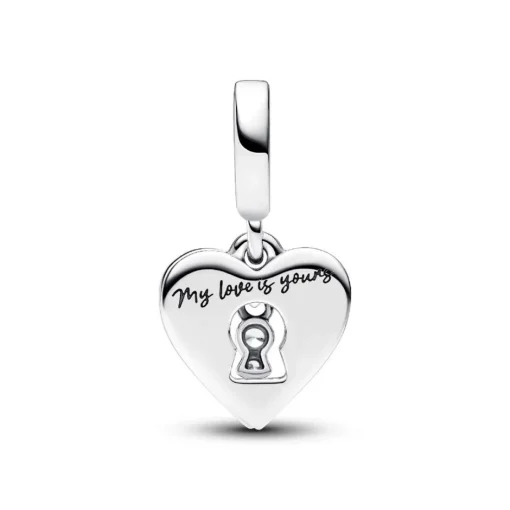 Charm Pendant Double Cœur Rouge et Serrure