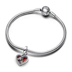 Charm Pendant Double Cœur Rouge et Serrure