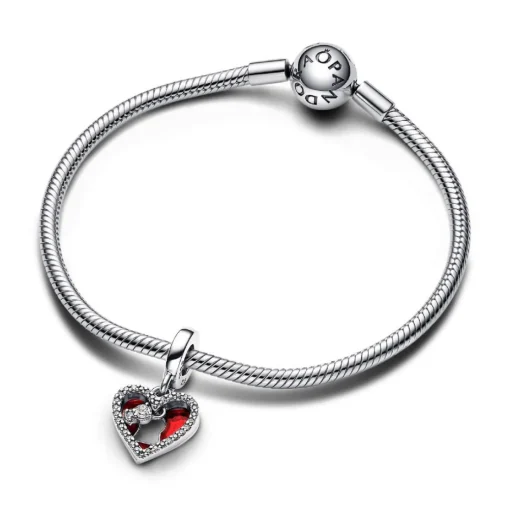 Charm Pendant Double Cœur Rouge et Serrure