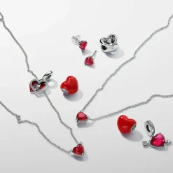Charm Pendant Double Cœur Rouge et Serrure