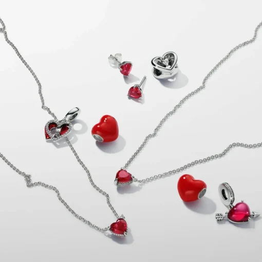 Charm Pendant Double Cœur Rouge et Serrure