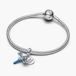Charm Pendant Double Libellule Bleu