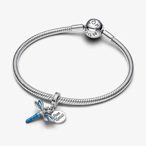Charm Pendant Double Libellule Bleu