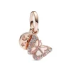 Charm Pendant Double Pandora - Papillon Rose et Citation