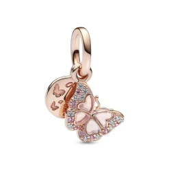 Charm Pendant Double Pandora - Papillon Rose et Citation