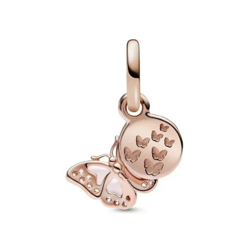 Charm Pendant Double Pandora - Papillon Rose et Citation