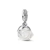 Charm Pendant Double Rose Épanouie Blanche