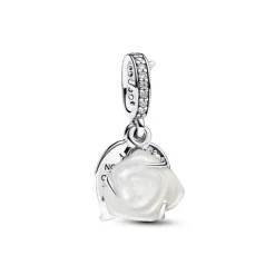 Charm Pendant Double Rose Épanouie Blanche