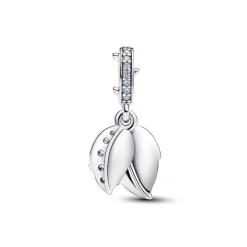 Charm Pendant Double Rose Épanouie Blanche