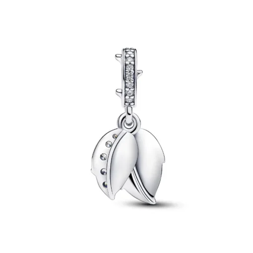 Charm Pendant Double Rose Épanouie Blanche