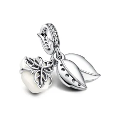 Charm Pendant Double Rose Épanouie Blanche