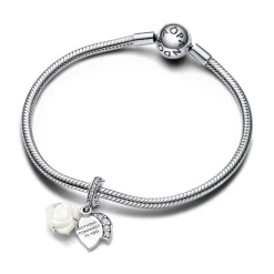 Charm Pendant Double Rose Épanouie Blanche