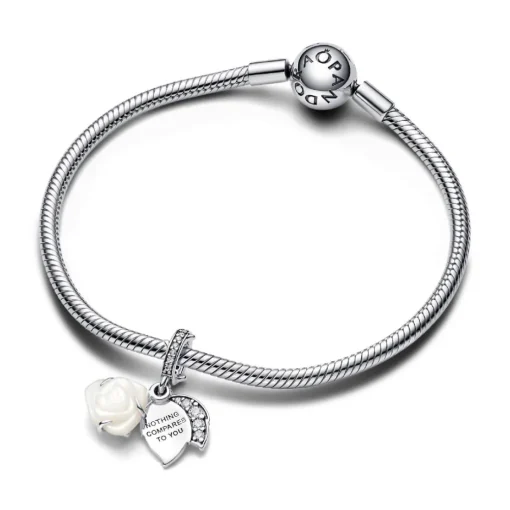 Charm Pendant Double Rose Épanouie Blanche