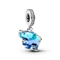 Charm Pendant Éléphant Murano Bleu