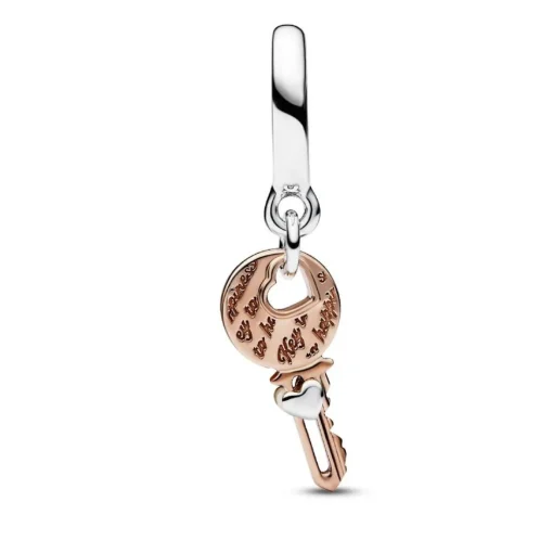 Charm Pendant Pandora - Bimatière Cœur Coulissant et Clef