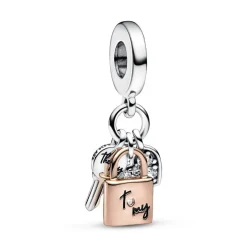 Charm Pendant Pandora 782506C01 - Triple Bimatière Cœur, Cadenas et Clef