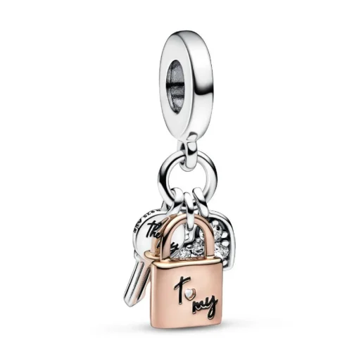 Charm Pendant Pandora 782506C01 - Triple Bimatière Cœur, Cadenas et Clef