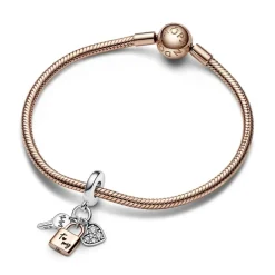 Charm Pendant Pandora 782506C01 - Triple Bimatière Cœur, Cadenas et Clef