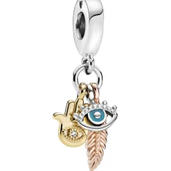 Charm Pendant Pandora Moments Spirituel Main de Fatma, oeil de la Providence et Plume