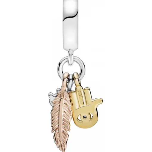 Charm Pendant Pandora Moments Spirituel Main de Fatma, oeil de la Providence et Plume