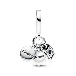 Charm Pendant Triple Appareil Photo, Cœur et Boussole