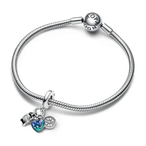 Charm Pendant Triple Appareil Photo, Cœur et Boussole